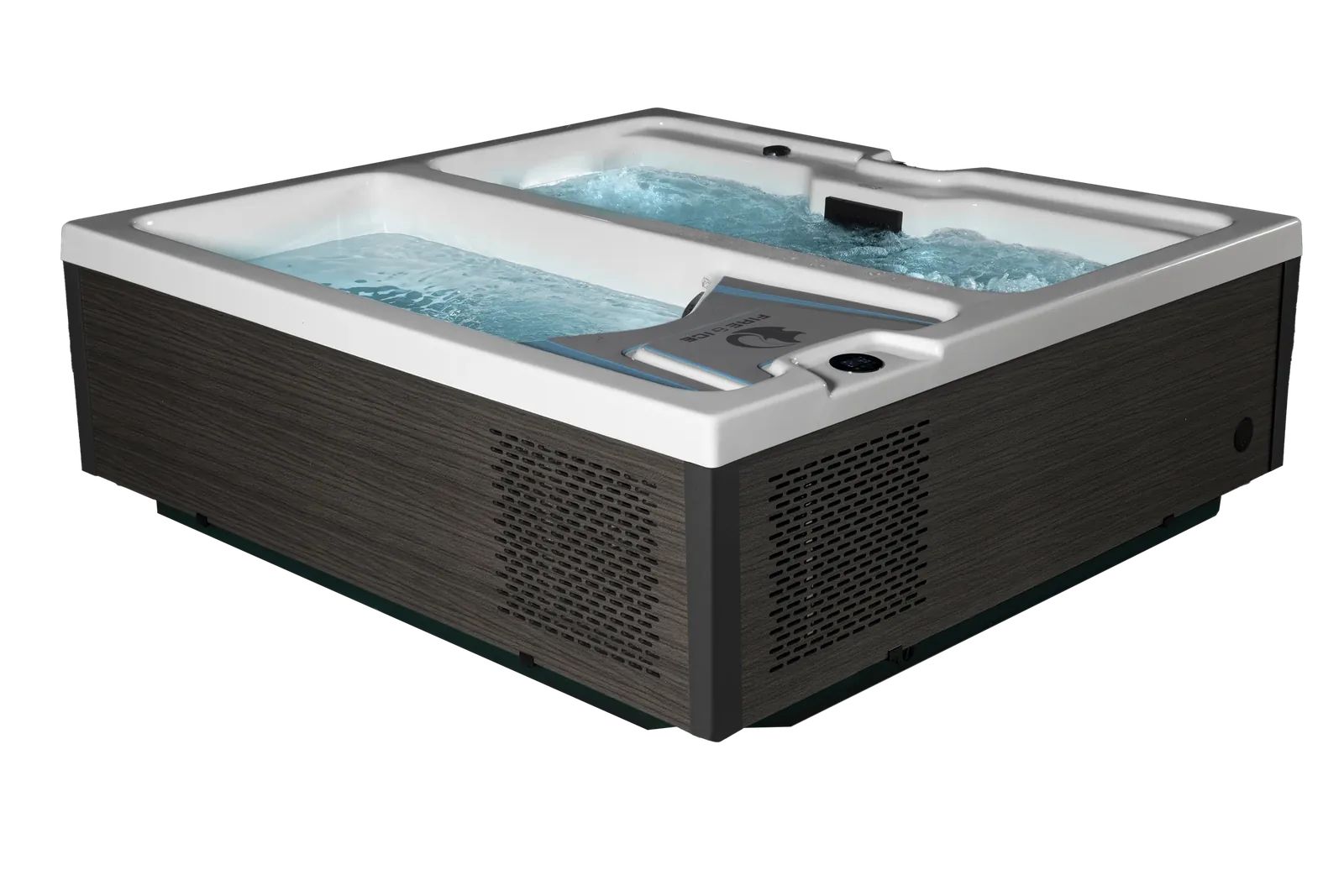 Icelandic Fire & Ice met grijze kast, een warm bassin en een ijsbad naast elkaar in een toestel