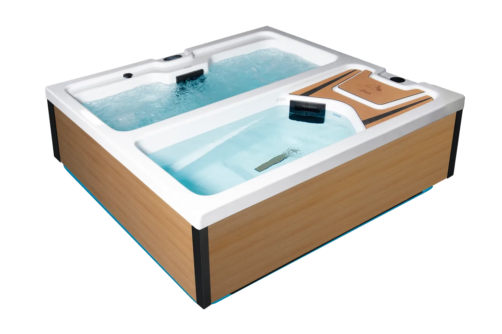 Icelandic Fire & Ice in houtafwerking, waarin een ijsbad en een warm bassin in een toestel naast elkaar liggen