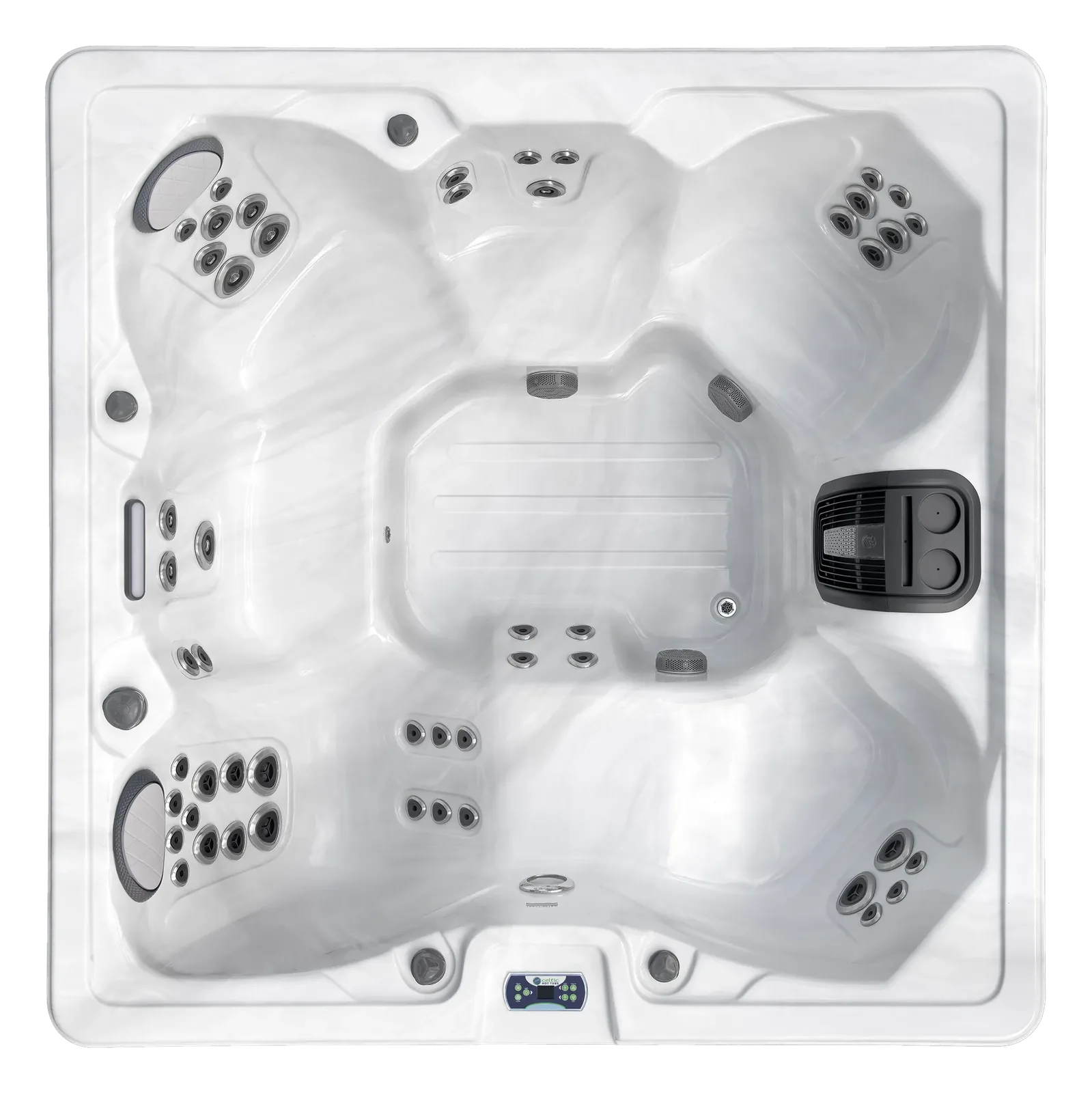Bovenaanzicht van de Celtic Clover 250S jacuzzi voor vijf personen met ligbank
