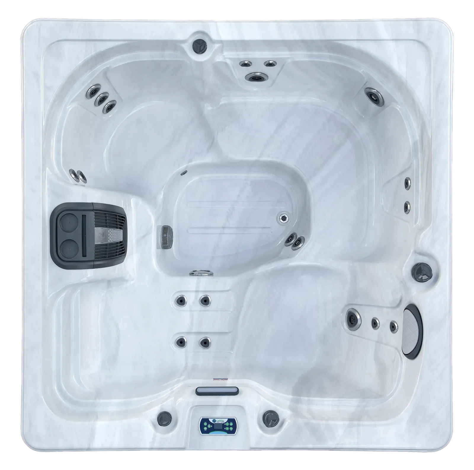 Bovenaanzicht van de Celtic Mystic 120S jacuzzi voor zes personen met ligbank
