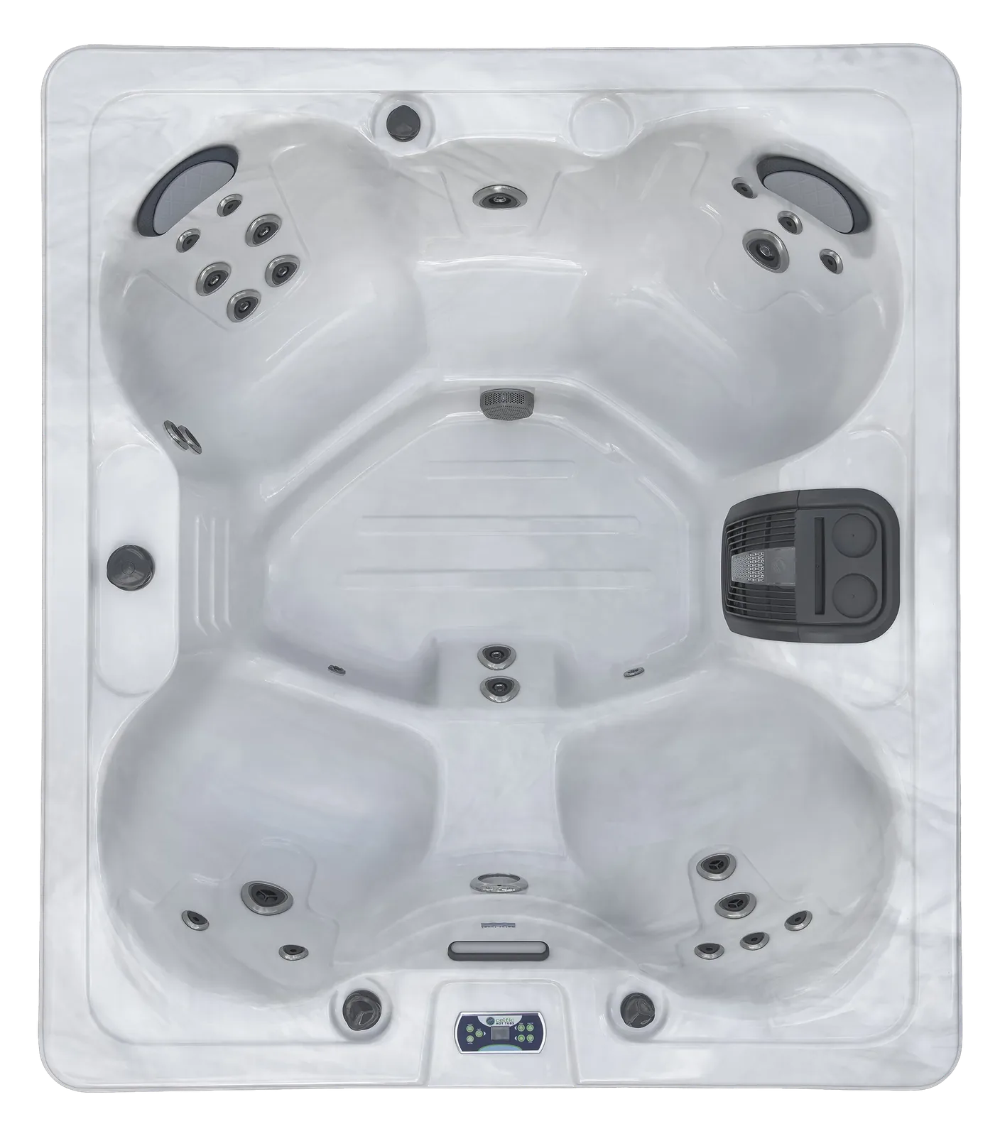 Bovenaanzicht van de Celtic Solstice 122S, een rechthoekige jacuzzi voor vier personen met lage bouwhoogte