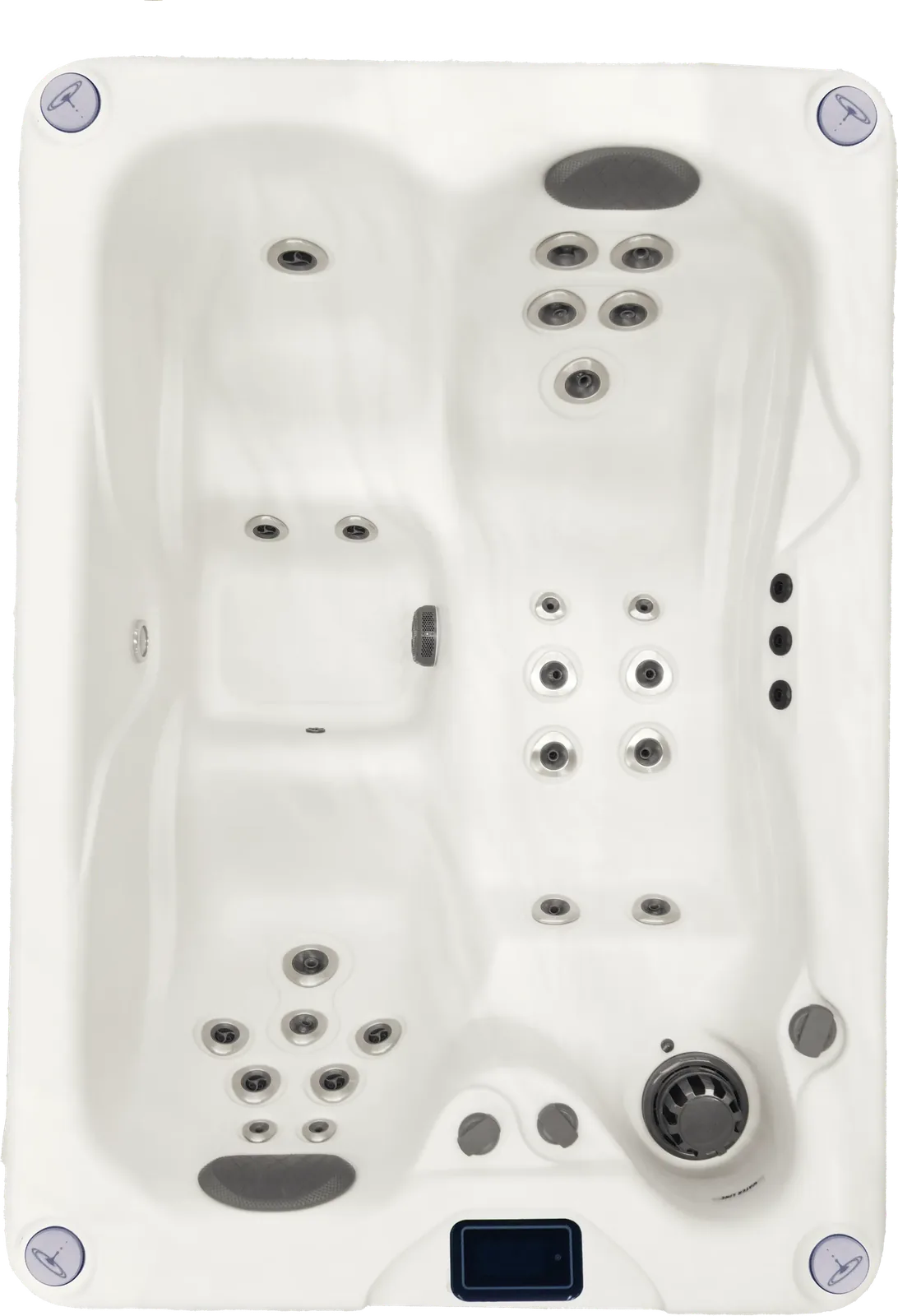 Bovenaanzicht van de Harmonic H157L, een smalle jacuzzi voor drie personen met ligbank