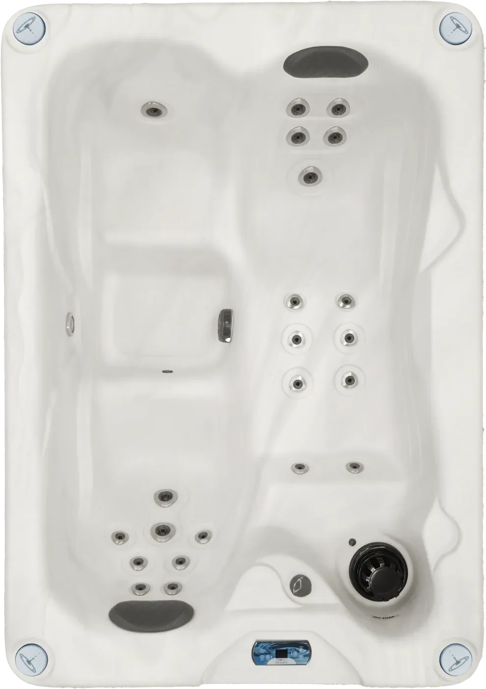 Bovenaanzicht van de Harmonic H157L Plug and Play, een smalle jacuzzi voor drie personen