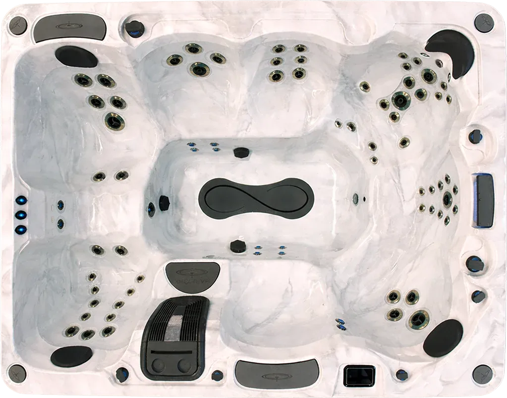 Bovenaanzicht van de Harmonic H2810L, de grootste jacuzzi voor tien personen uit het AquaVuro-assortiment