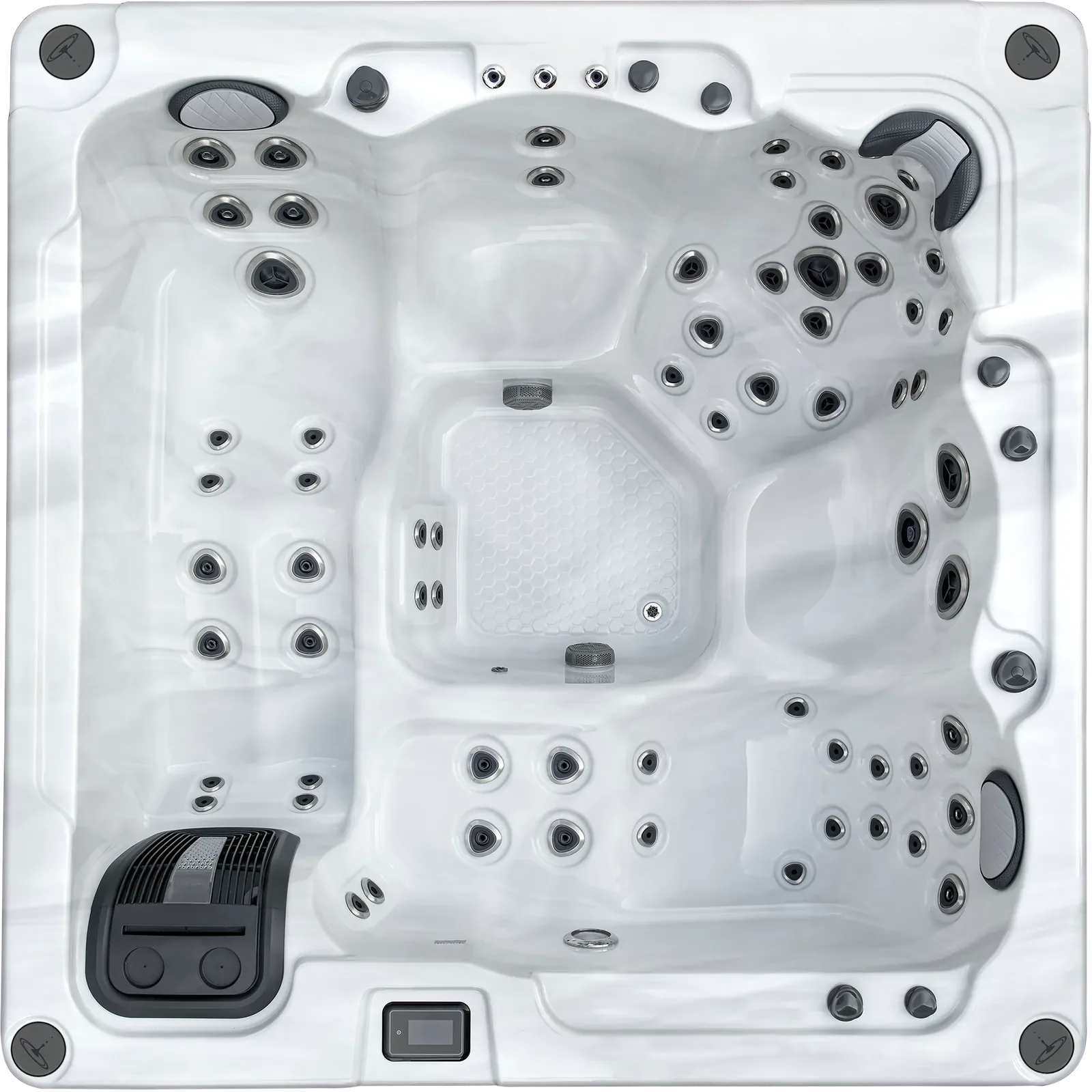 Bovenaanzicht van de Harmonic H288DL jacuzzi met twee ligbanken naast elkaar, voor zes personen