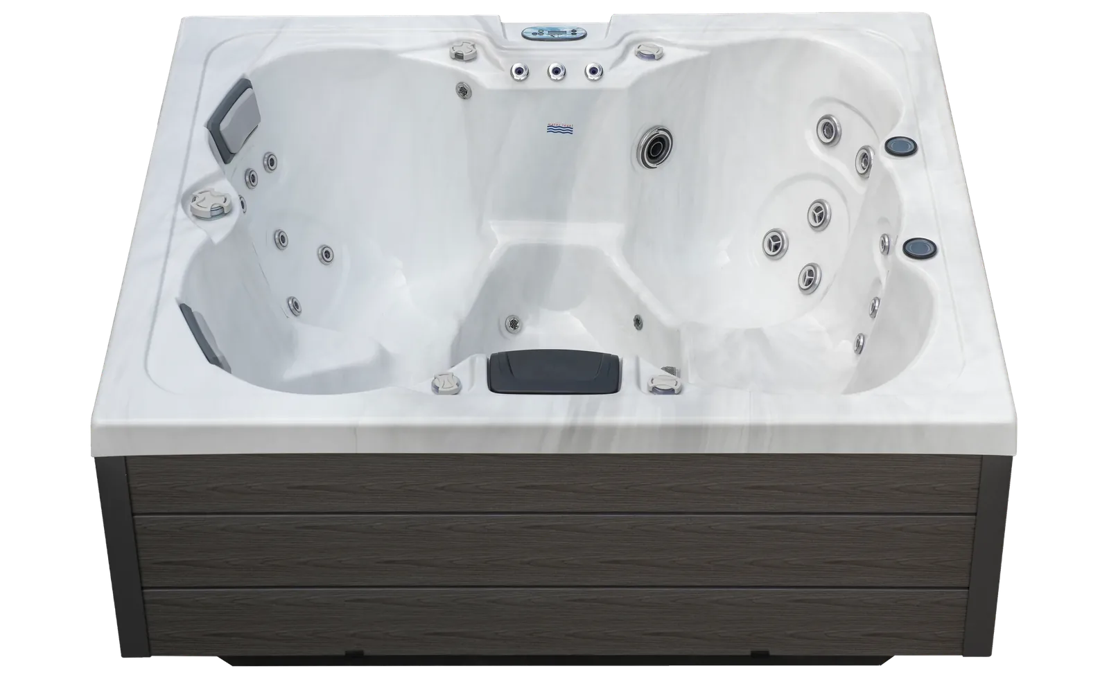 Icelandic Aurora, de compacte jacuzzi voor vijf personen uit het AquaVuro-assortiment, schuin van boven gezien