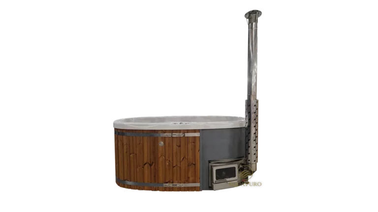 Mojodas Ofuro hottub, compacte ovale kuip voor 2 personen, met het AquaVuro-watermerk