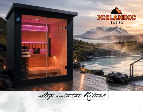 Omslag van de saunabrochure 2026 van Icelandic Wellness